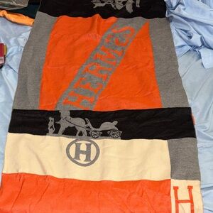 Hermes Signature Orange and Gray. Cashmere Shawls